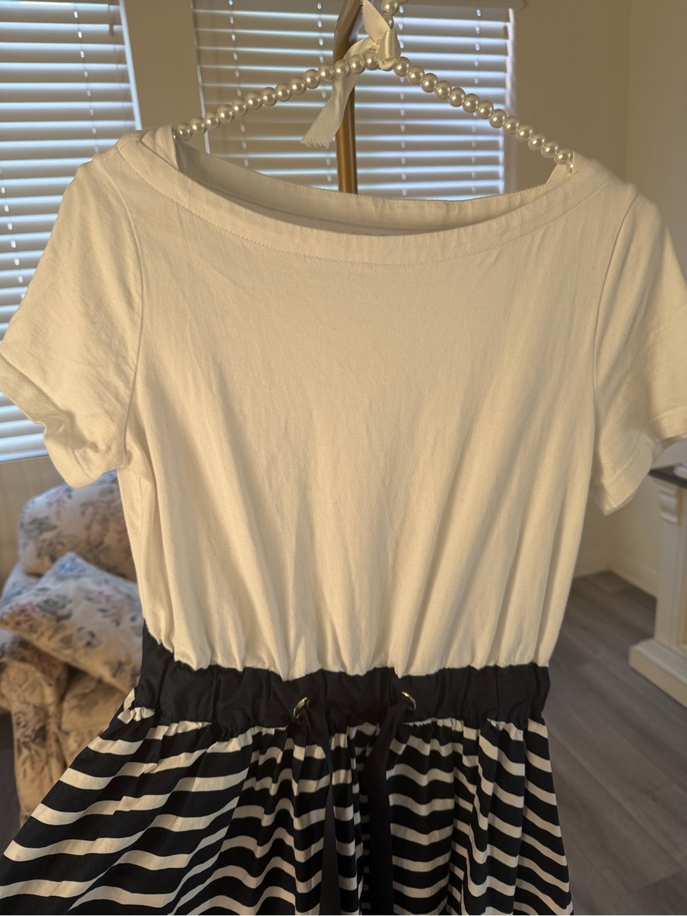 kate spade White and Navy Striped Tie-Waist Mini Dress - Picture 3 of 6
